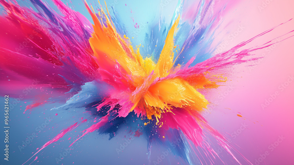 Colorful Explosion Of Pink Blue And Yellow Paint On Soft Gradient Background Colorful Explosion Of Pink Blue And Yellow Paint On Soft Gradient Background
