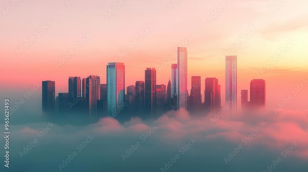 Floating city above clouds, connected by holographic bridges, futuristic dreamscape Floating city above clouds, connected by holographic bridges, futuristic dreamscape