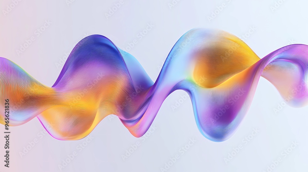 A colourful wave gracefully moves through the air like a snake in a sinuous motion on a white background A colourful wave gracefully moves through the air like a snake in a sinuous motion on a white background