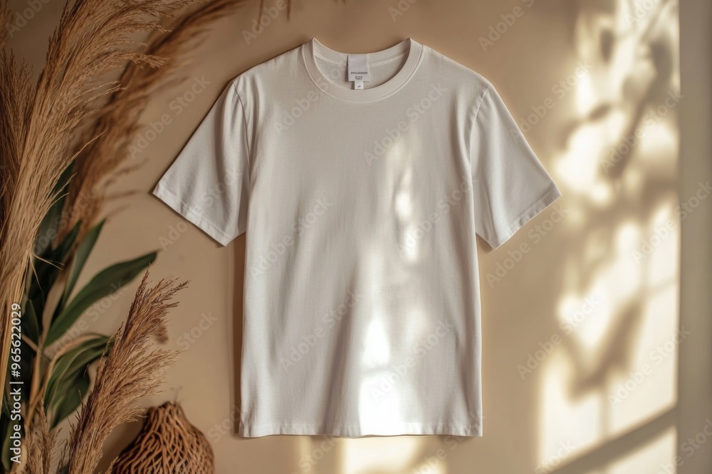 Simple Tshirt Flatlay mockup in beige background created with generative AI Simple Tshirt Flatlay mockup in beige background created with generative AI