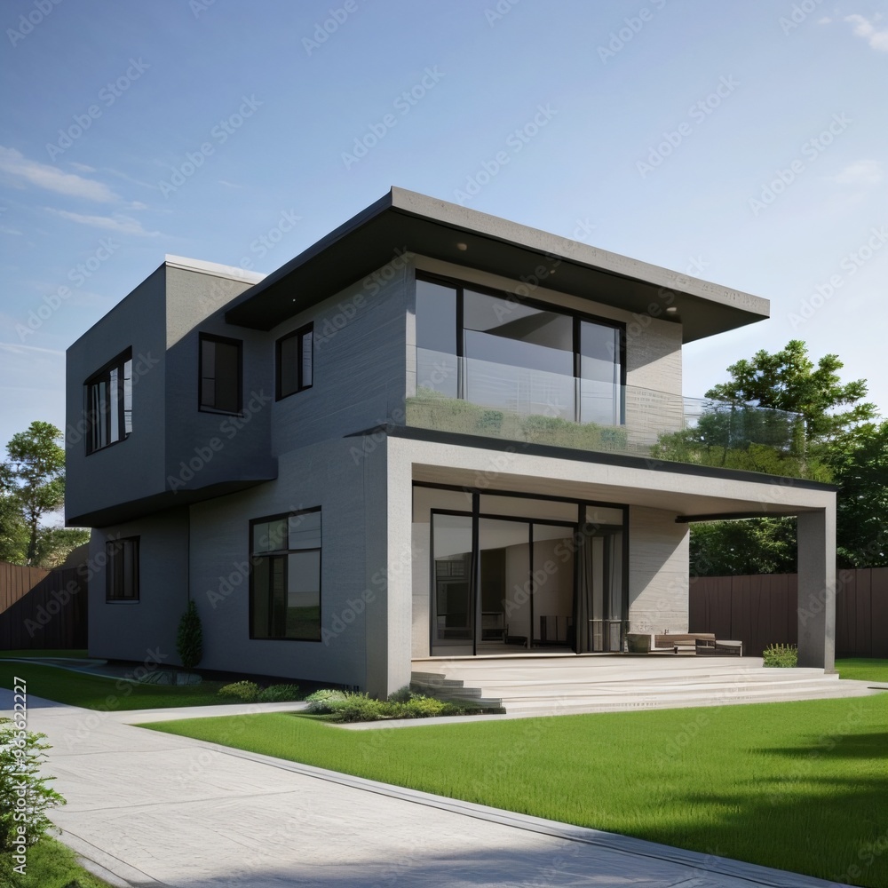 Modern luxury house with a well-manicured lawn.. Modern luxury house with a well-manicured lawn..