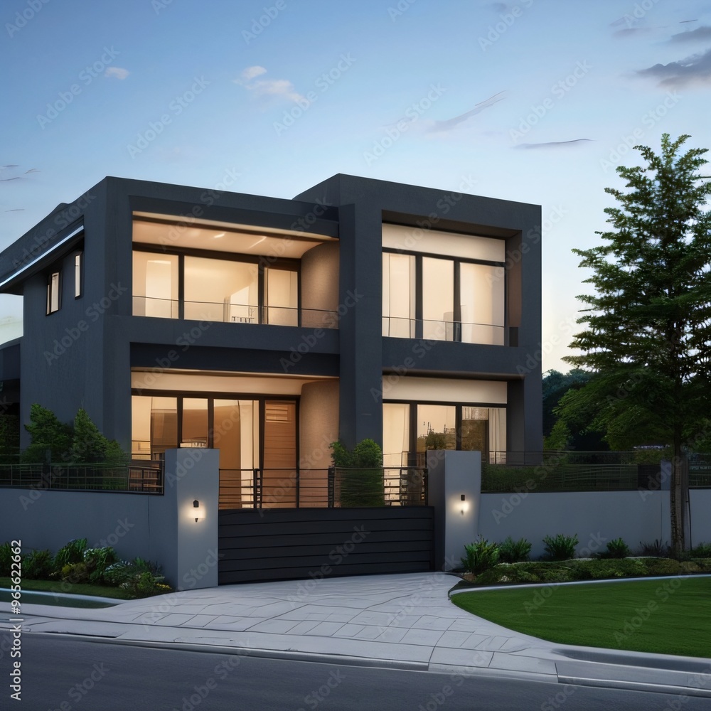 Modern luxury house with a well-manicured lawn.. Modern luxury house with a well-manicured lawn..
