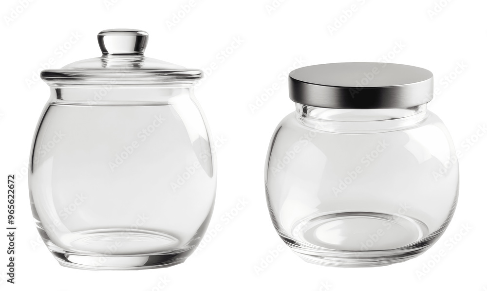 set of empty clear glass jar isolated on transparent background set of empty clear glass jar isolated on transparent background