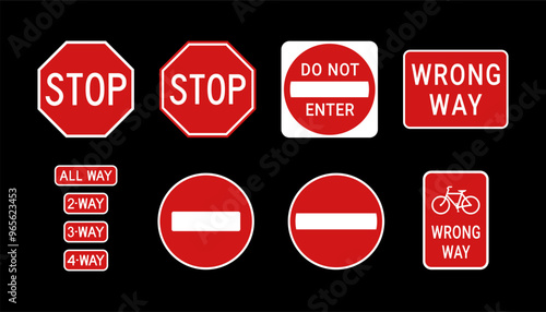 Forbidden road signs set stop no entry. Vector