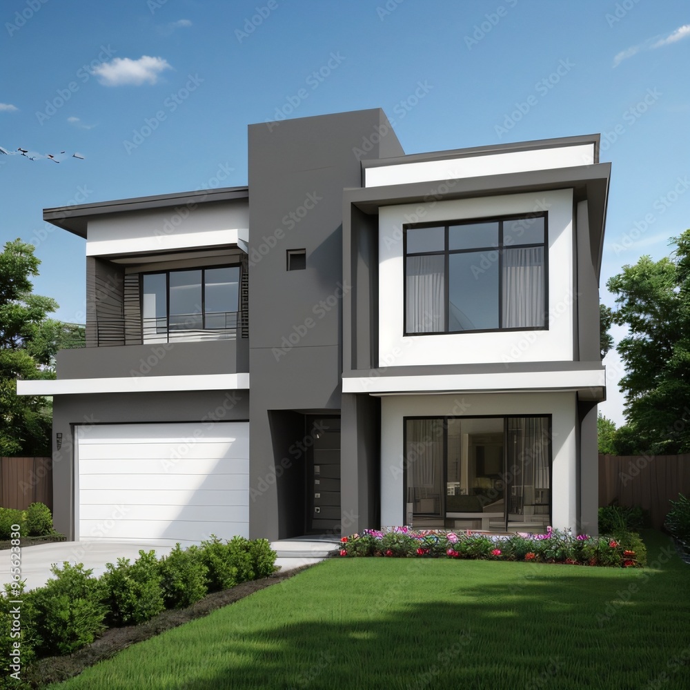 Modern luxury house with a well-manicured lawn.. Modern luxury house with a well-manicured lawn..