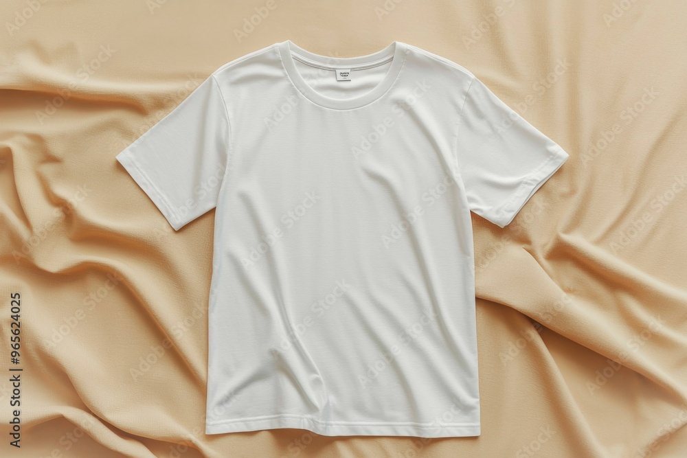Simple Tshirt Flatlay mockup in beige background created with generative AI Simple Tshirt Flatlay mockup in beige background created with generative AI