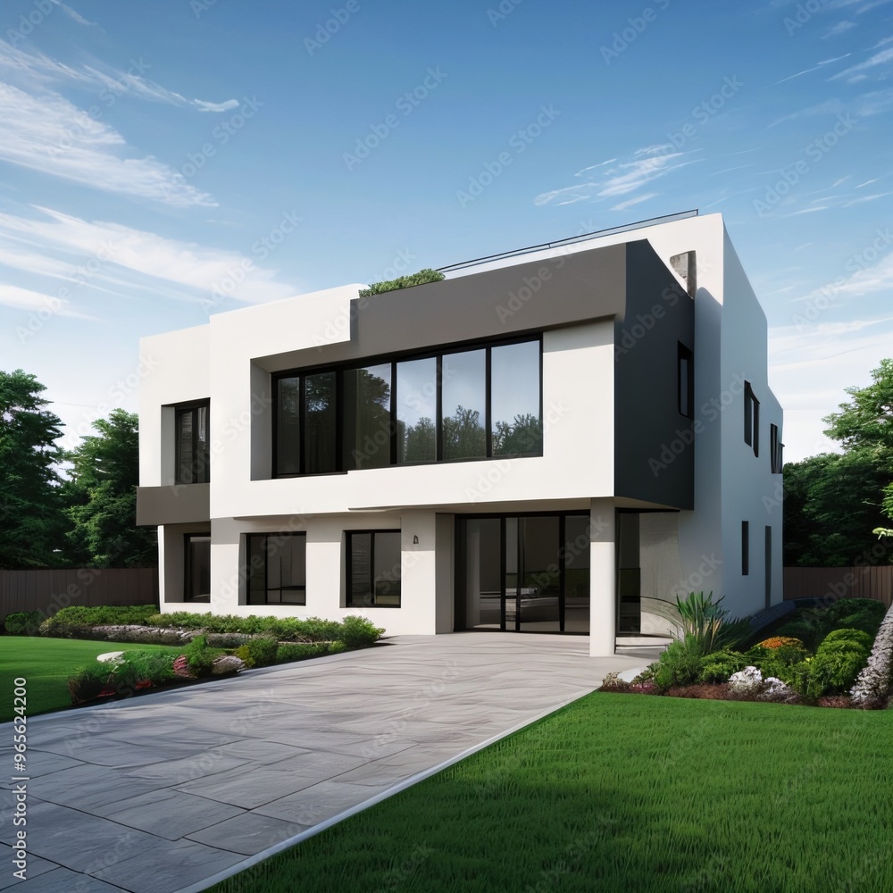 Modern luxury house with a well-manicured lawn.. Modern luxury house with a well-manicured lawn..