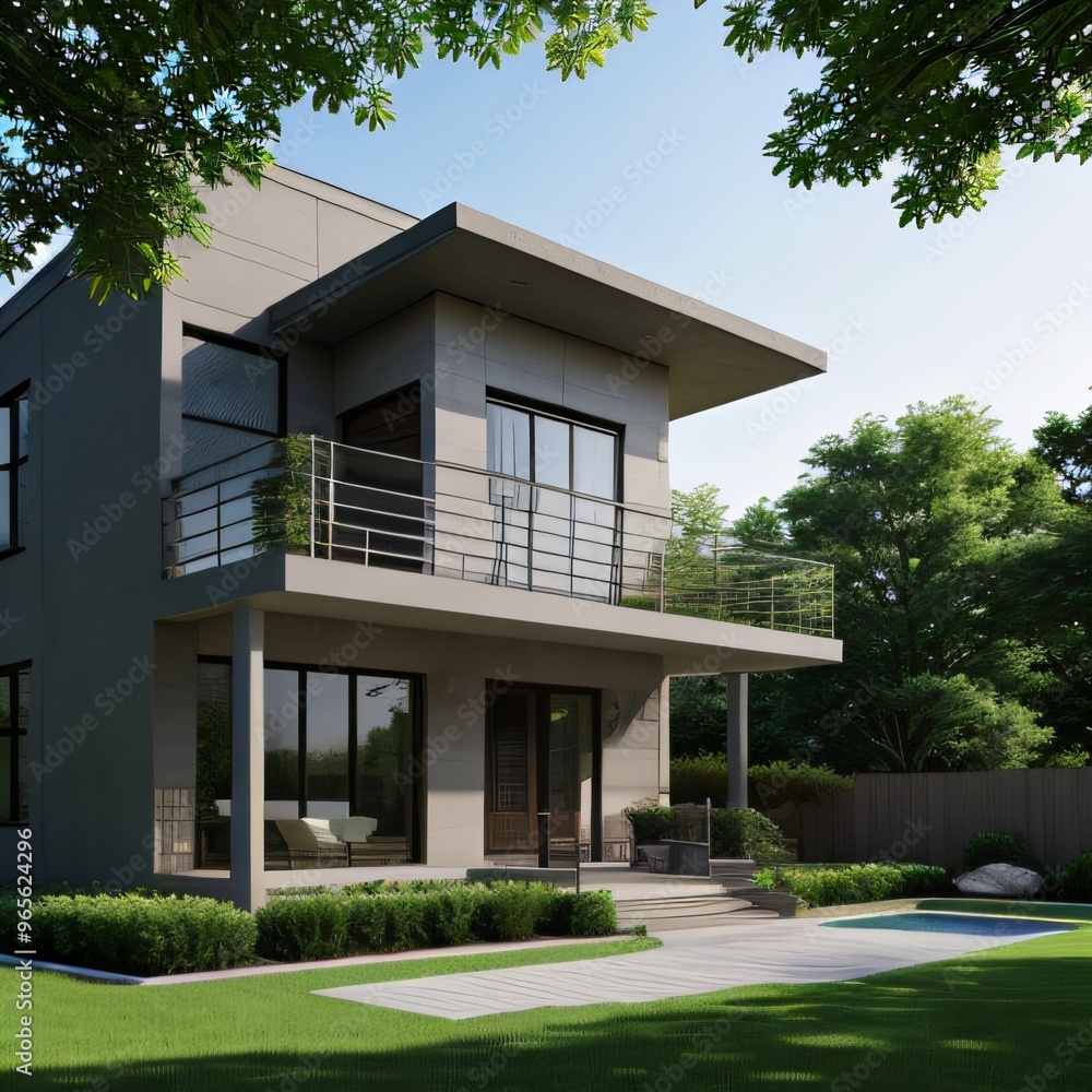 Fototapeta premium Modern luxury house with a well-manicured lawn..