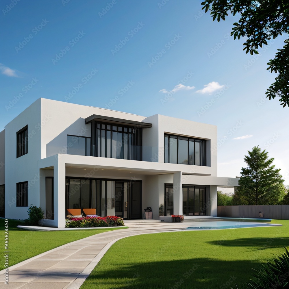 Modern luxury house with a well-manicured lawn.. Modern luxury house with a well-manicured lawn..