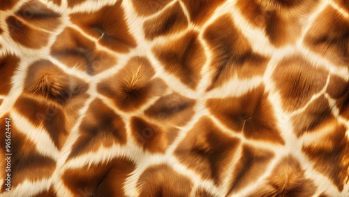 Giraffe skin pattern, exotic and vibrant, showcasing unique textures and colors, against a natural background with copy space