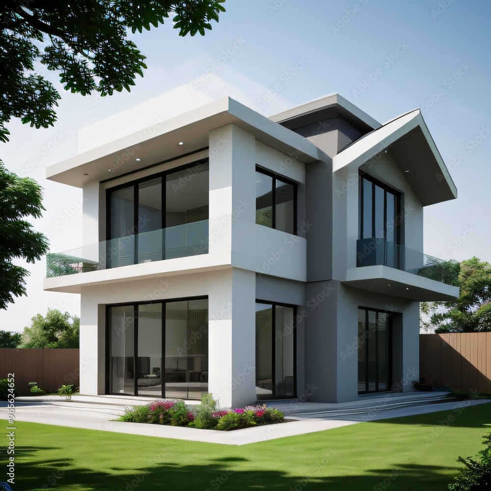 Modern luxury house with a well-manicured lawn.. Modern luxury house with a well-manicured lawn..
