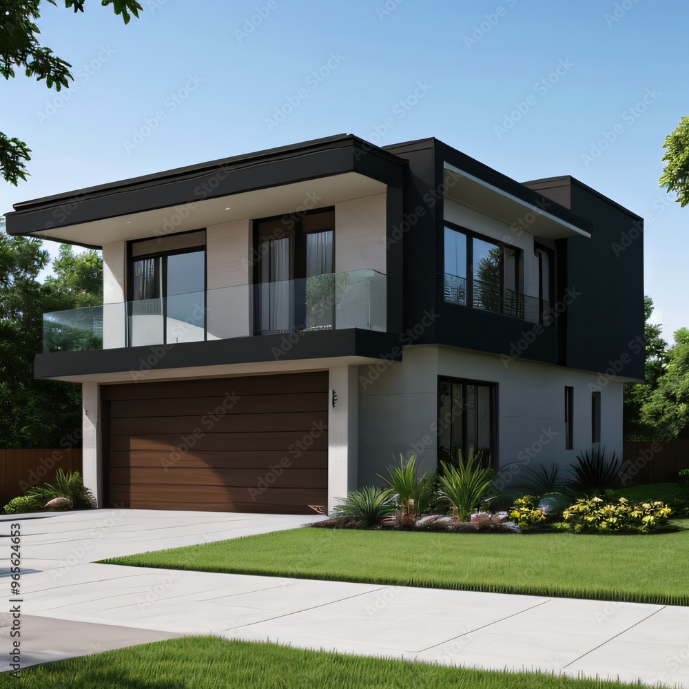 Modern luxury house with a well-manicured lawn.. Modern luxury house with a well-manicured lawn..