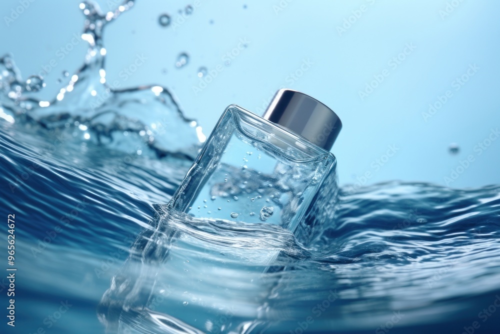 Cosmetic bottle have label in water cosmetics perfume refreshment. Cosmetic bottle have label in water cosmetics perfume refreshment.
