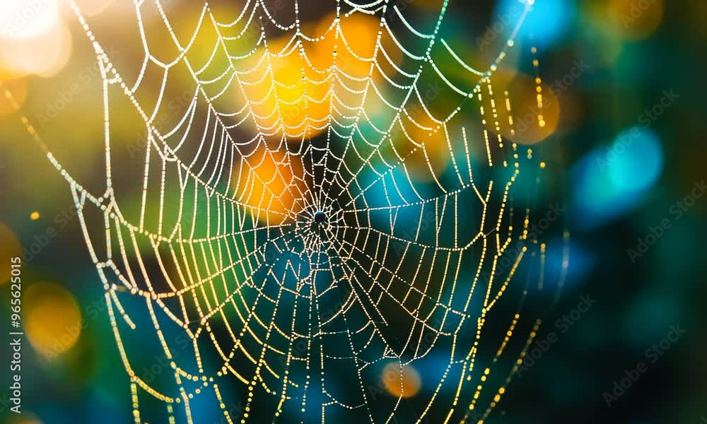 Dewy Spider Web with a Bokeh Background Dewy Spider Web with a Bokeh Background