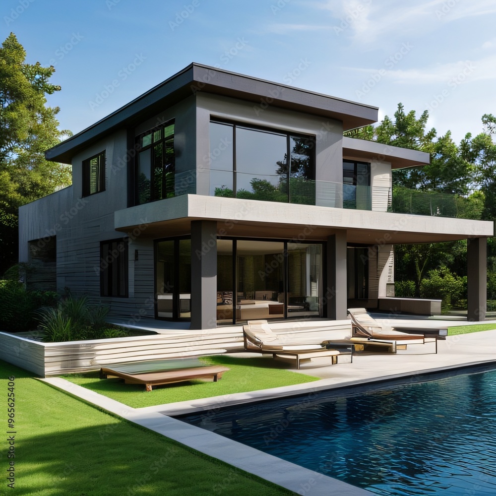 Modern luxury house with a well-manicured lawn.. Modern luxury house with a well-manicured lawn..