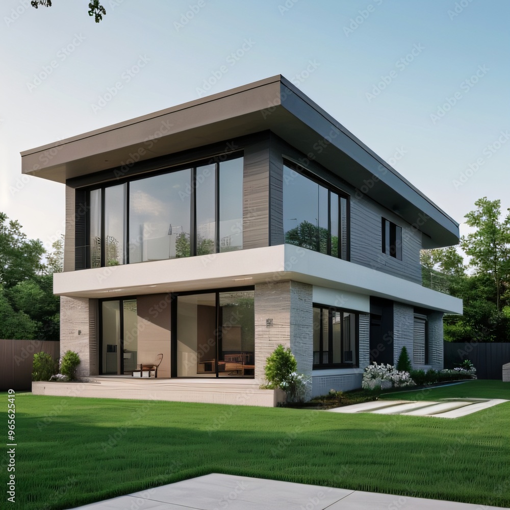 Modern luxury house with a well-manicured lawn.. Modern luxury house with a well-manicured lawn..