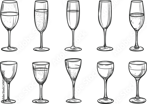 champagne glass icon set. vector illustration isolated on white background.
