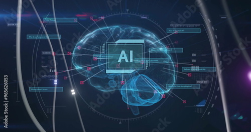 Image of digital brain with ai text over connections