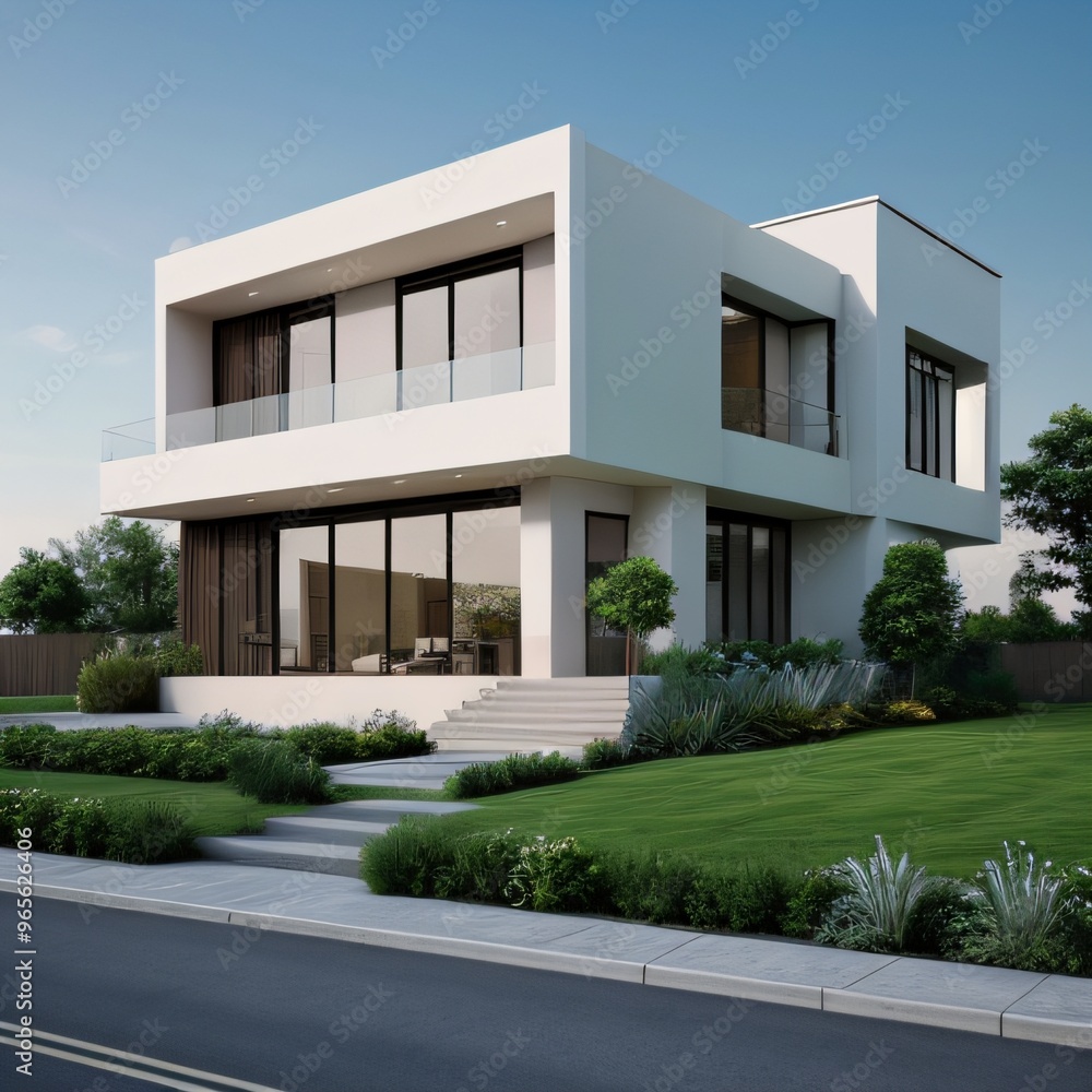 Modern luxury house with a well-manicured lawn.. Modern luxury house with a well-manicured lawn..