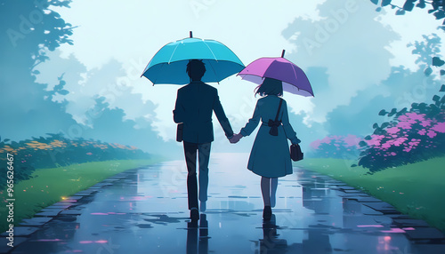 Cozy Walk Under Umbrella on Quiet Road After Rain, Glistening Puddles, 4K Lofi Valentine's