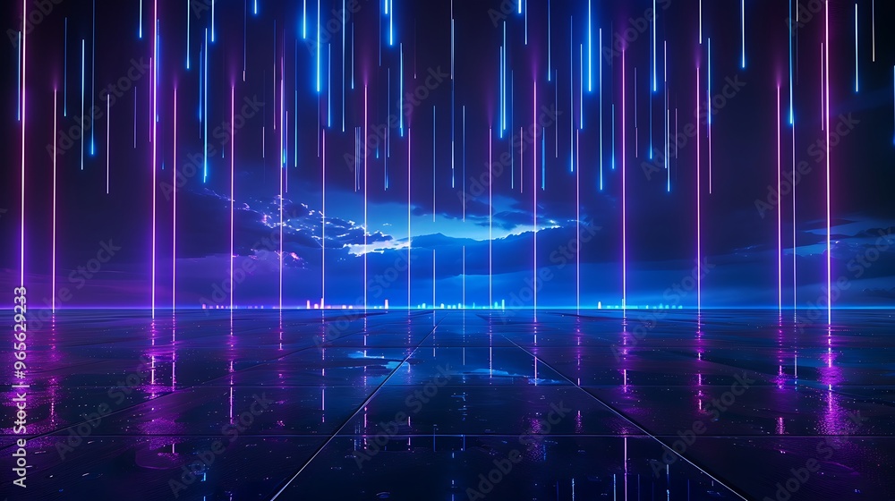 Vibrant futuristic landscape with glowing neon lights and reflections, perfect for tech, gaming, or creative projects. Stage for product presentation. Vibrant futuristic landscape with glowing neon lights and reflections, perfect for tech, gaming, or creative projects. Stage for product presentation.