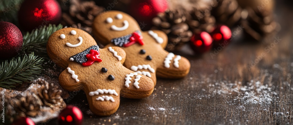 Patriotic Gingerbread Cookies with American Flag Design on Festive Wide Banner Background Patriotic Gingerbread Cookies with American Flag Design on Festive Wide Banner Background