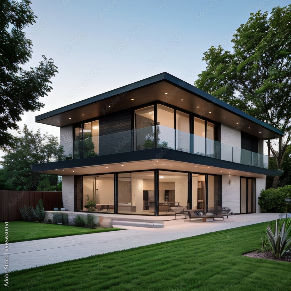Modern luxury house with a well-manicured lawn.. Modern luxury house with a well-manicured lawn..