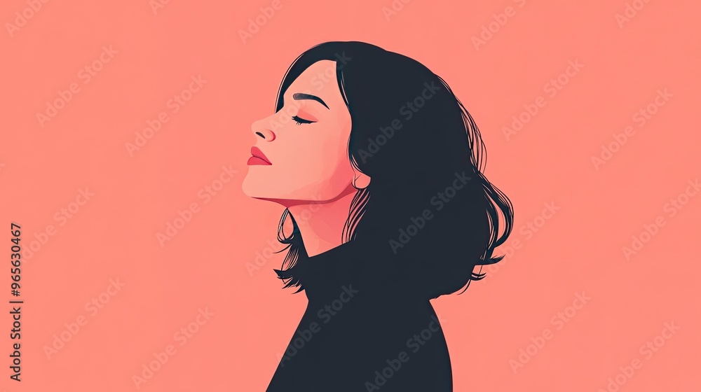 A woman with short black hair in profile. This illustration depicts a woman looking upwards, symbolizing hope, inspiration, and aspirations. A woman with short black hair in profile. This illustration depicts a woman looking upwards, symbolizing hope, inspiration, and aspirations.