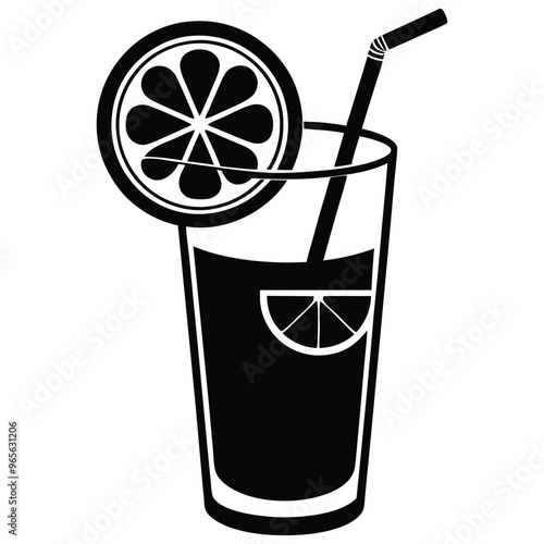 Vector illustration of a lemon drink fruit juice cocktail with a straw, representing a cocktail glass with a drinking straw icon.