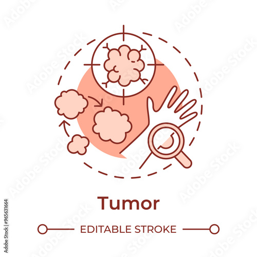 Tumor soft red concept icon. TNM system. Cancer diagnostics. Abnormal cell growth. Malignant neoplasm. Round shape line illustration. Abstract idea. Graphic design. Easy to use in article