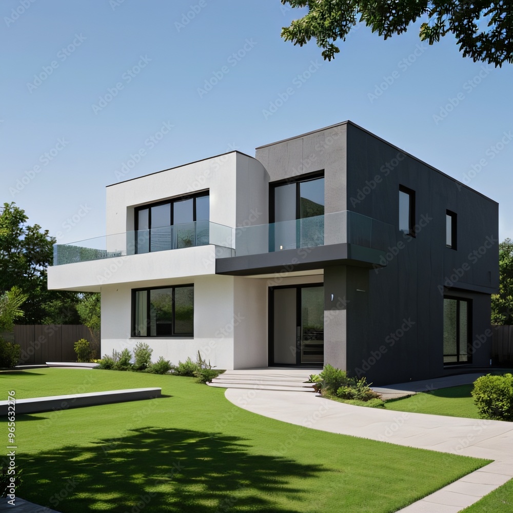Modern luxury house with a well-manicured lawn.. Modern luxury house with a well-manicured lawn..