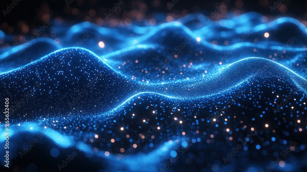 Abstract glowing waves with particles creating a digital landscape. Abstract glowing waves with particles creating a digital landscape.