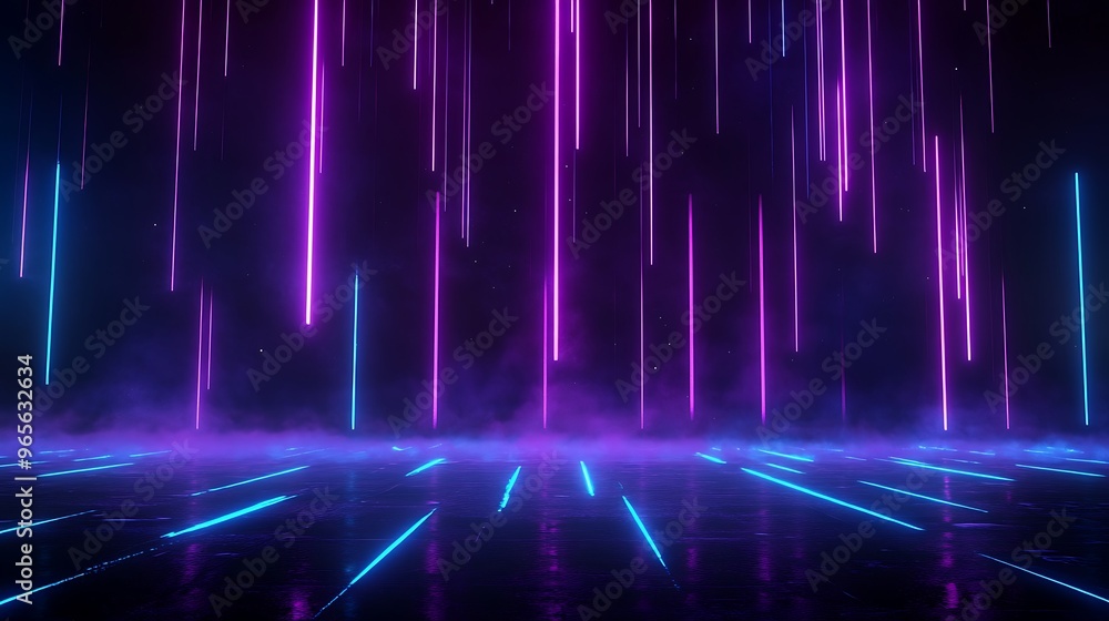 Vibrant neon lights create a mesmerizing backdrop with glowing colors and a futuristic atmosphere. Stage for product presentation. Vibrant neon lights create a mesmerizing backdrop with glowing colors and a futuristic atmosphere. Stage for product presentation.