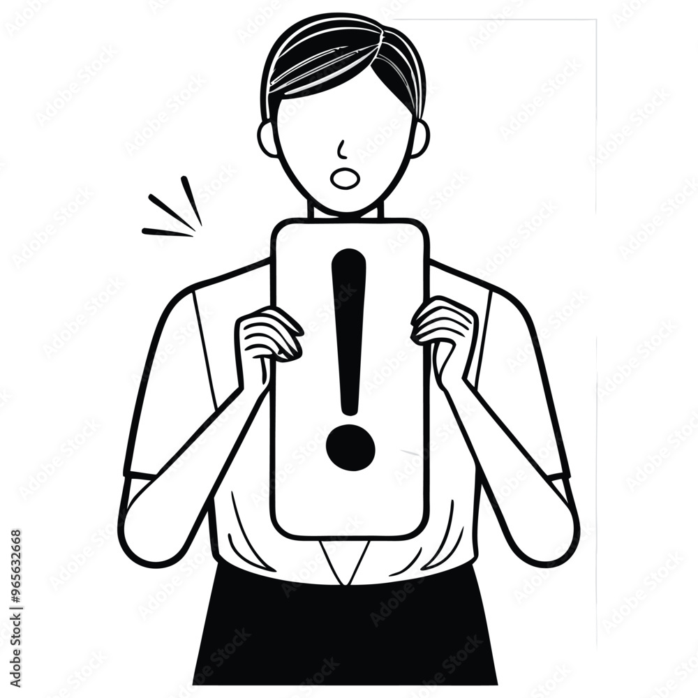 a woman holding Exclamation Mark , vector illustration, Black color silhouette white background a woman holding Exclamation Mark , vector illustration, Black color silhouette white background