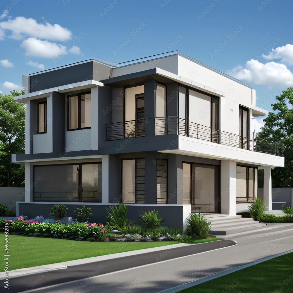 Modern luxury house with a well-manicured lawn.. Modern luxury house with a well-manicured lawn..