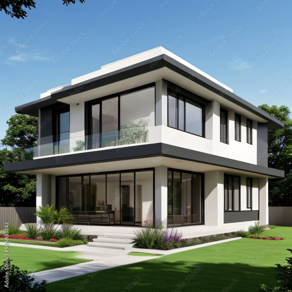 Modern luxury house with a well-manicured lawn.. Modern luxury house with a well-manicured lawn..