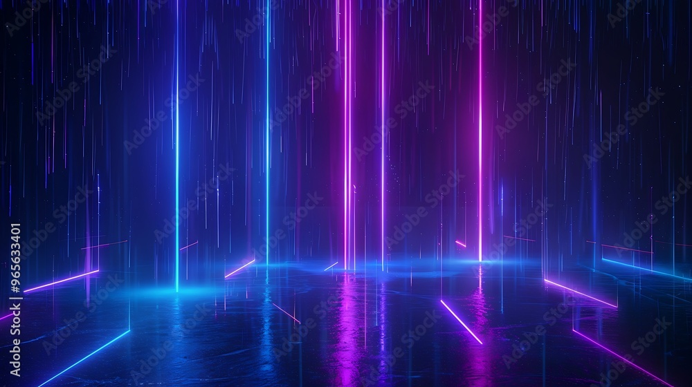 Vibrant neon lights create an enchanting atmosphere, perfect for futuristic and abstract designs, illuminating the dark space. Stage for product presentation. Vibrant neon lights create an enchanting atmosphere, perfect for futuristic and abstract designs, illuminating the dark space. Stage for product presentation.