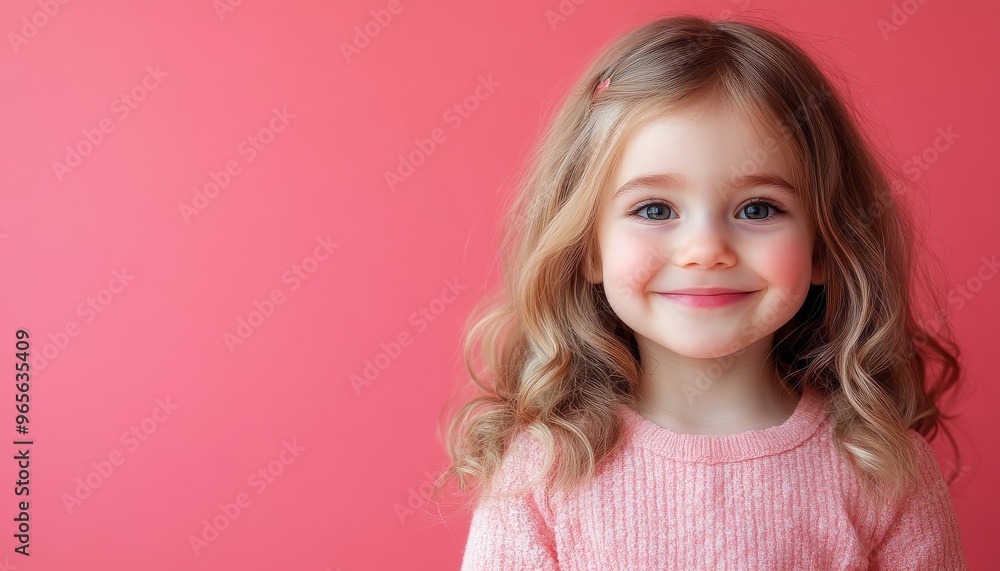 A happy child with a mirror red clean background Studio light empty space center for text A happy child with a mirror red clean background Studio light empty space center for text
