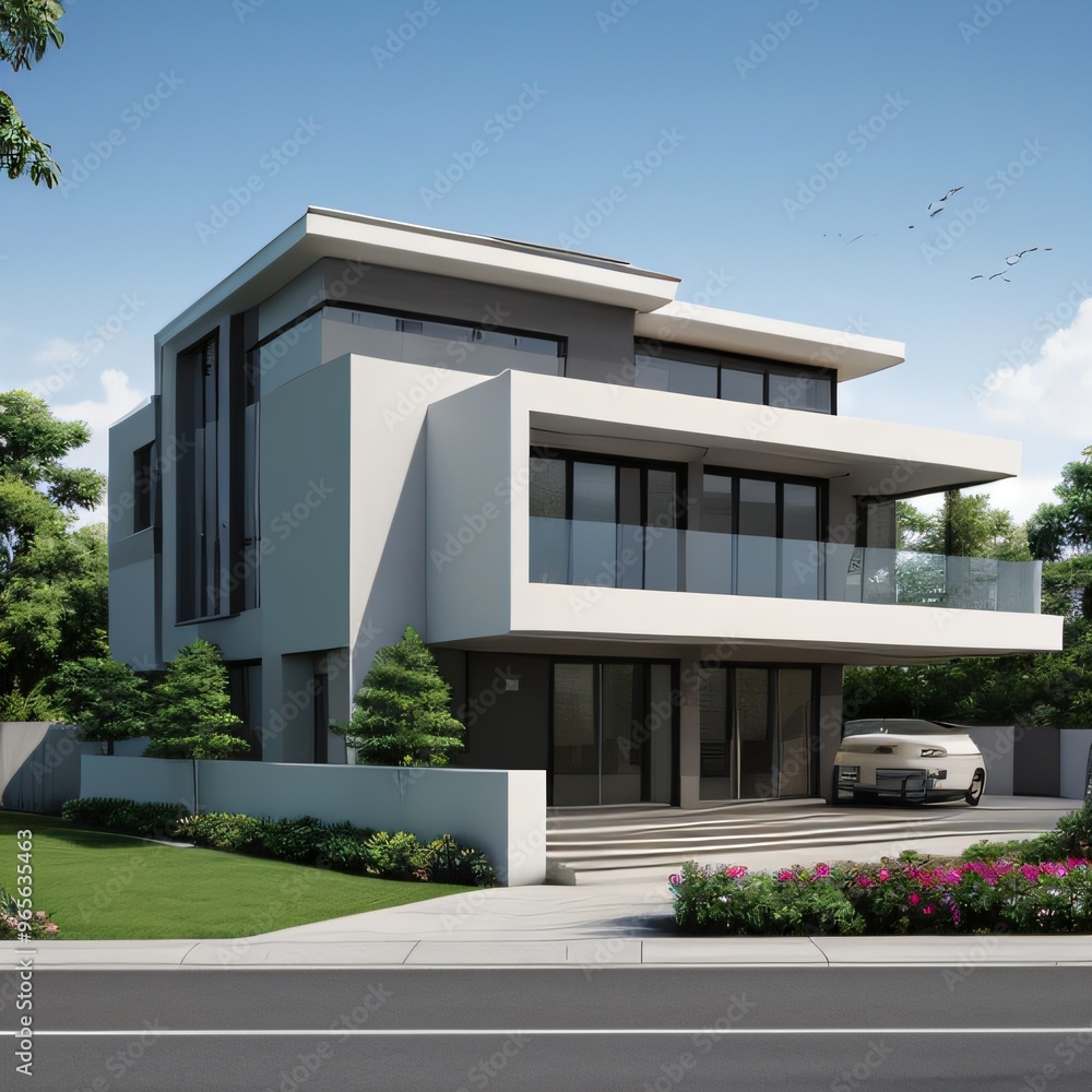 Modern luxury house with a well-manicured lawn.. Modern luxury house with a well-manicured lawn..