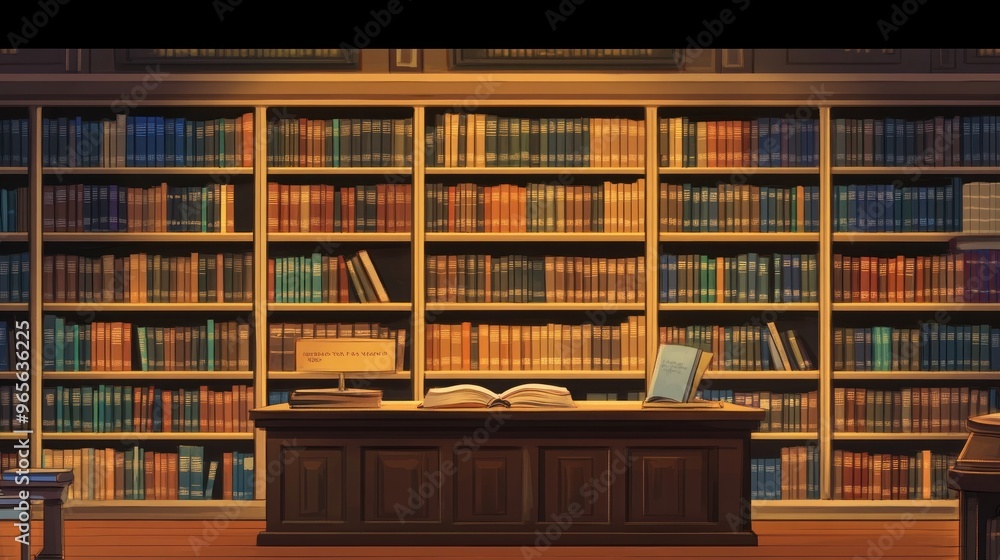 A Serene Library with Rows of Books A Serene Library with Rows of Books
