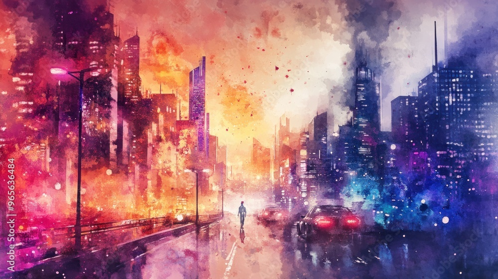 Fototapeta premium A Watercolor Cityscape