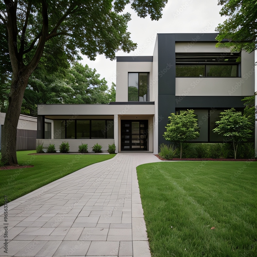 Modern luxury house with a well-manicured lawn.. Modern luxury house with a well-manicured lawn..