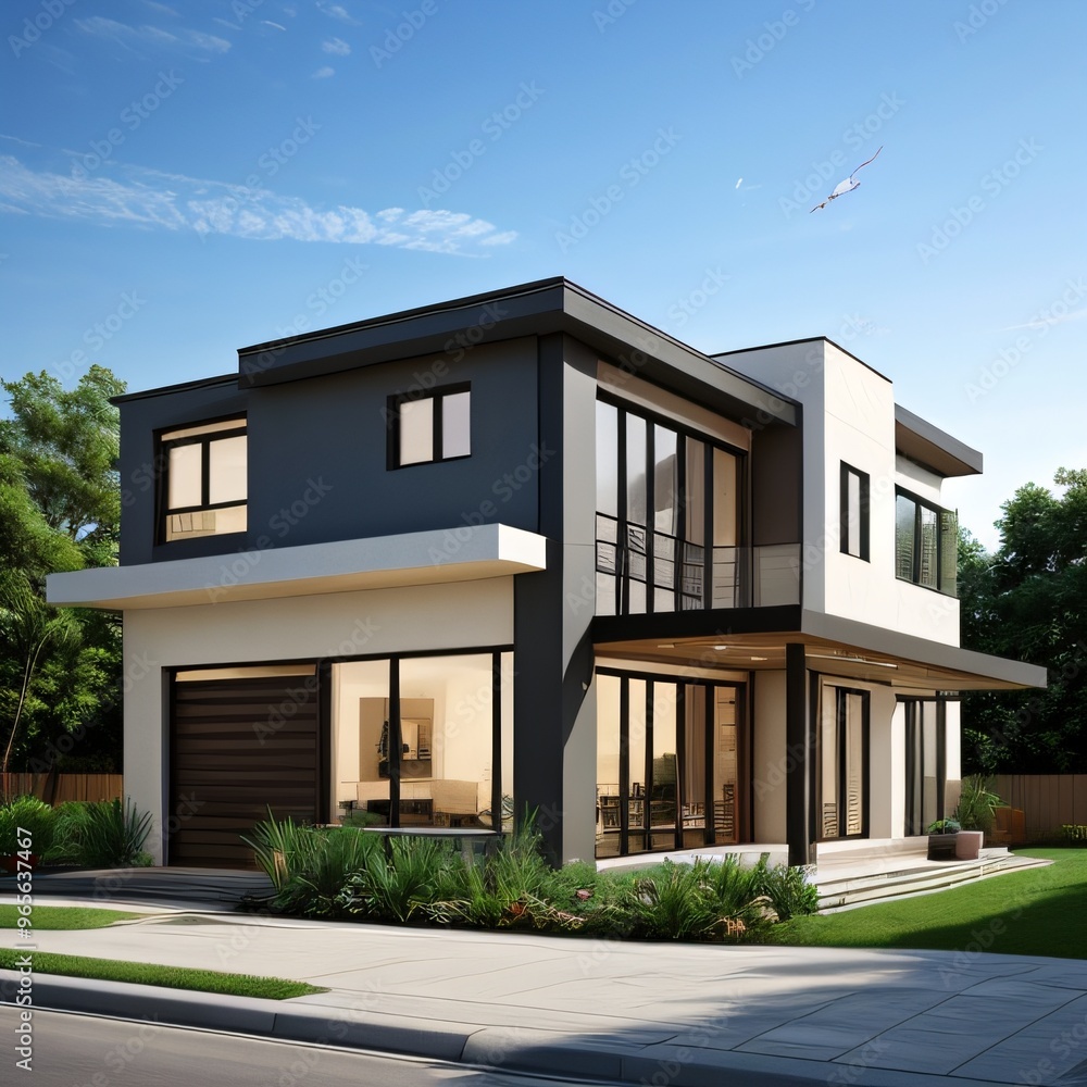Modern luxury house with a well-manicured lawn.. Modern luxury house with a well-manicured lawn..