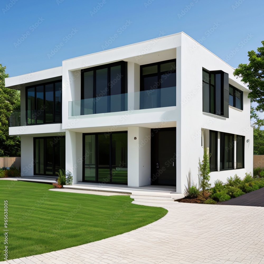 Modern luxury house with a well-manicured lawn.. Modern luxury house with a well-manicured lawn..