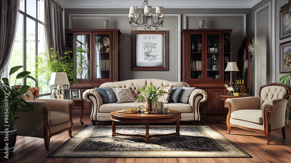 Fototapeta premium 3D interior living room render of a house