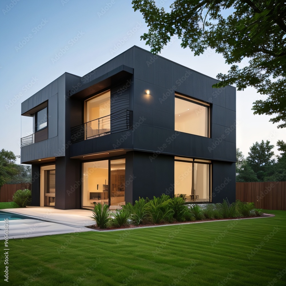Modern luxury house with a well-manicured lawn.. Modern luxury house with a well-manicured lawn..