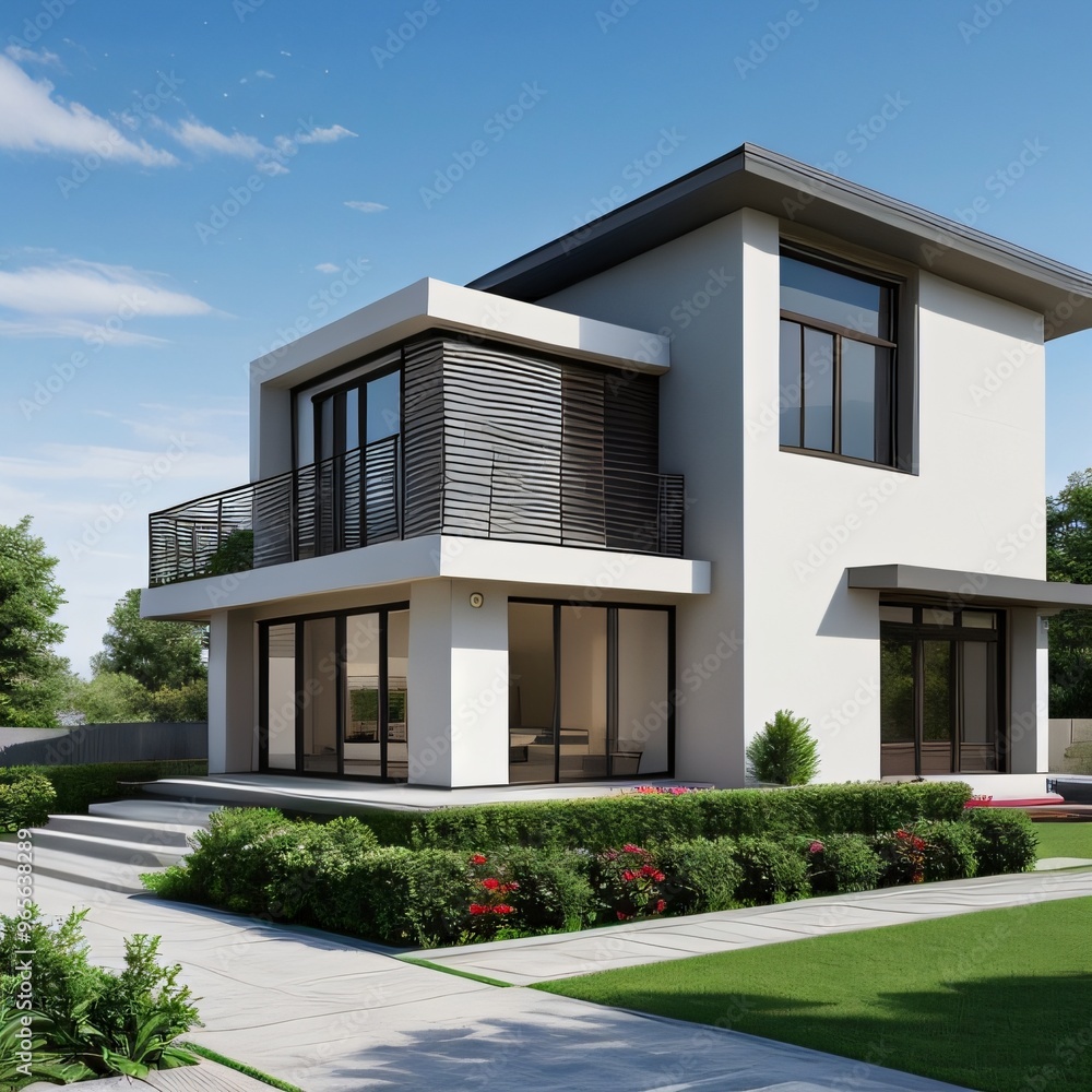 Modern luxury house with a well-manicured lawn.. Modern luxury house with a well-manicured lawn..