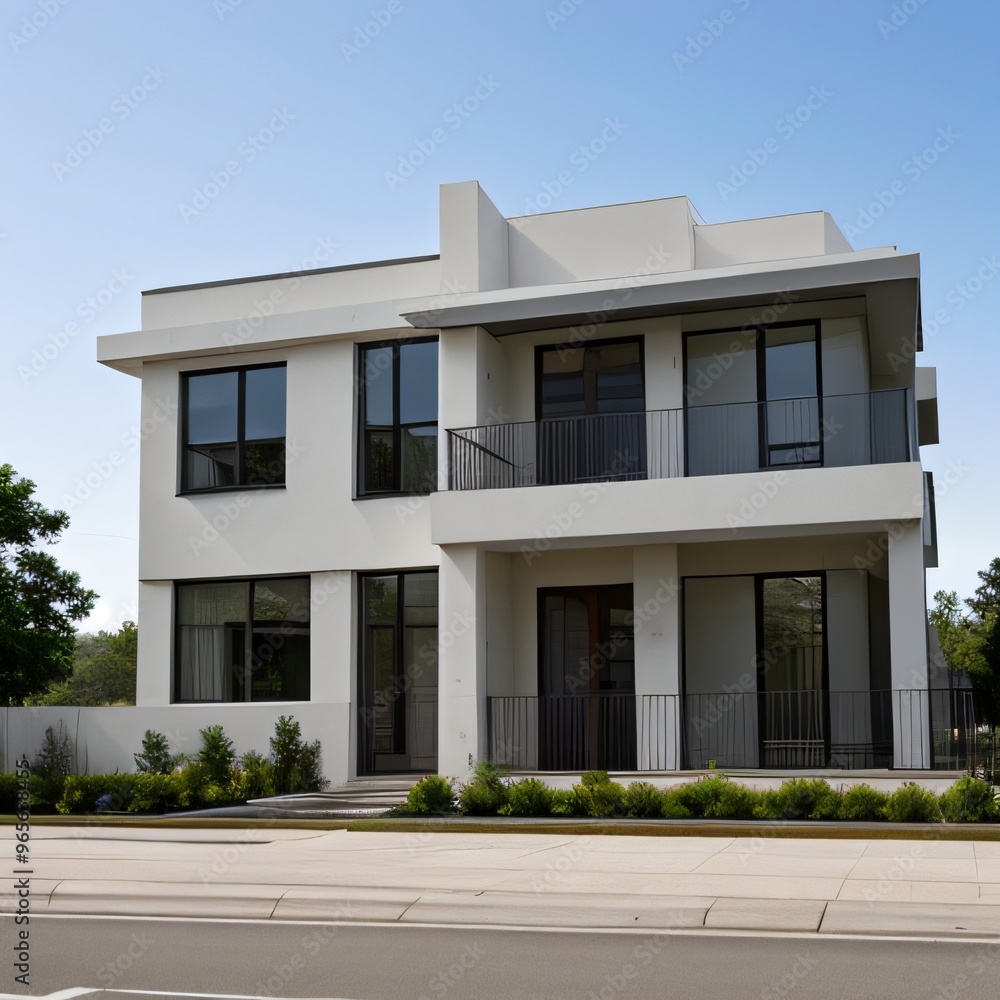 Fototapeta premium Modern luxury house with a well-manicured lawn..