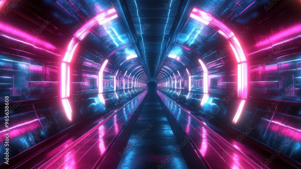 Neon Tunnel: Futuristic Glowing Passage Neon Tunnel: Futuristic Glowing Passage
