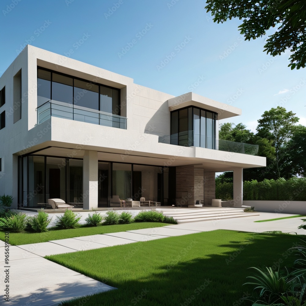 Modern luxury house with a well-manicured lawn.. Modern luxury house with a well-manicured lawn..